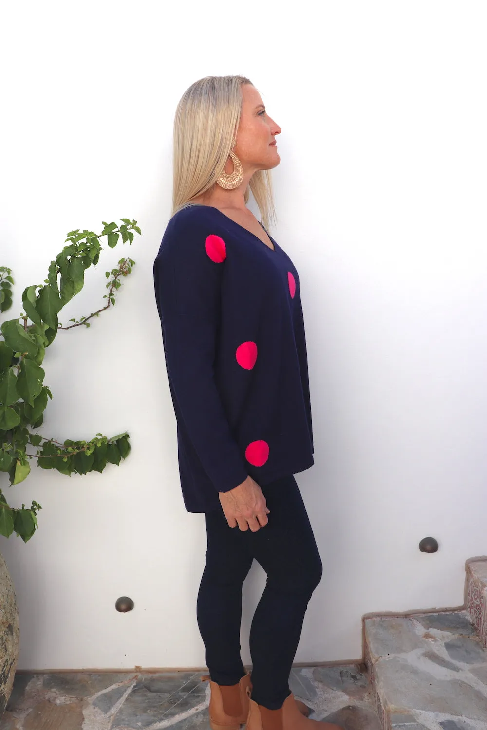 Polka Dot Navy Sweater