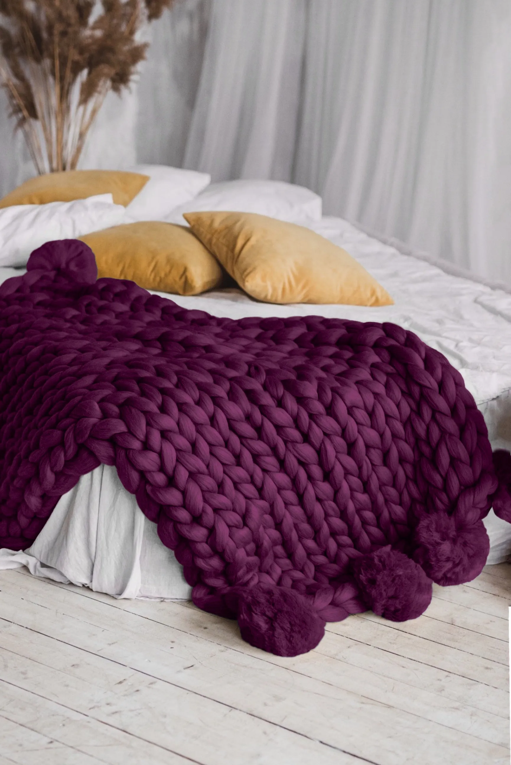 Pom pom blanket, medium throw blanket