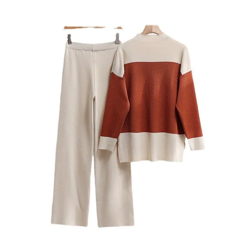 Pre Order:  Contrast Sweater   Pants Knit Set