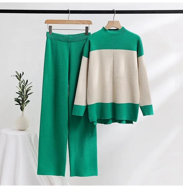 Pre Order:  Contrast Sweater   Pants Knit Set