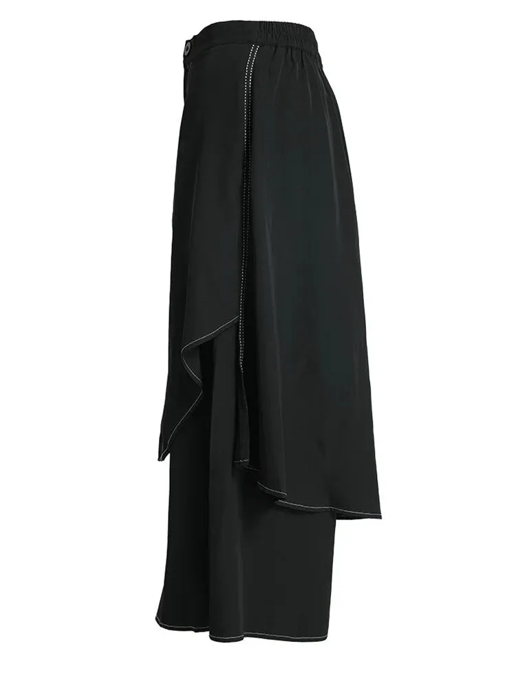 Pre Order:  Layered Topstitched Wide Leg Pants