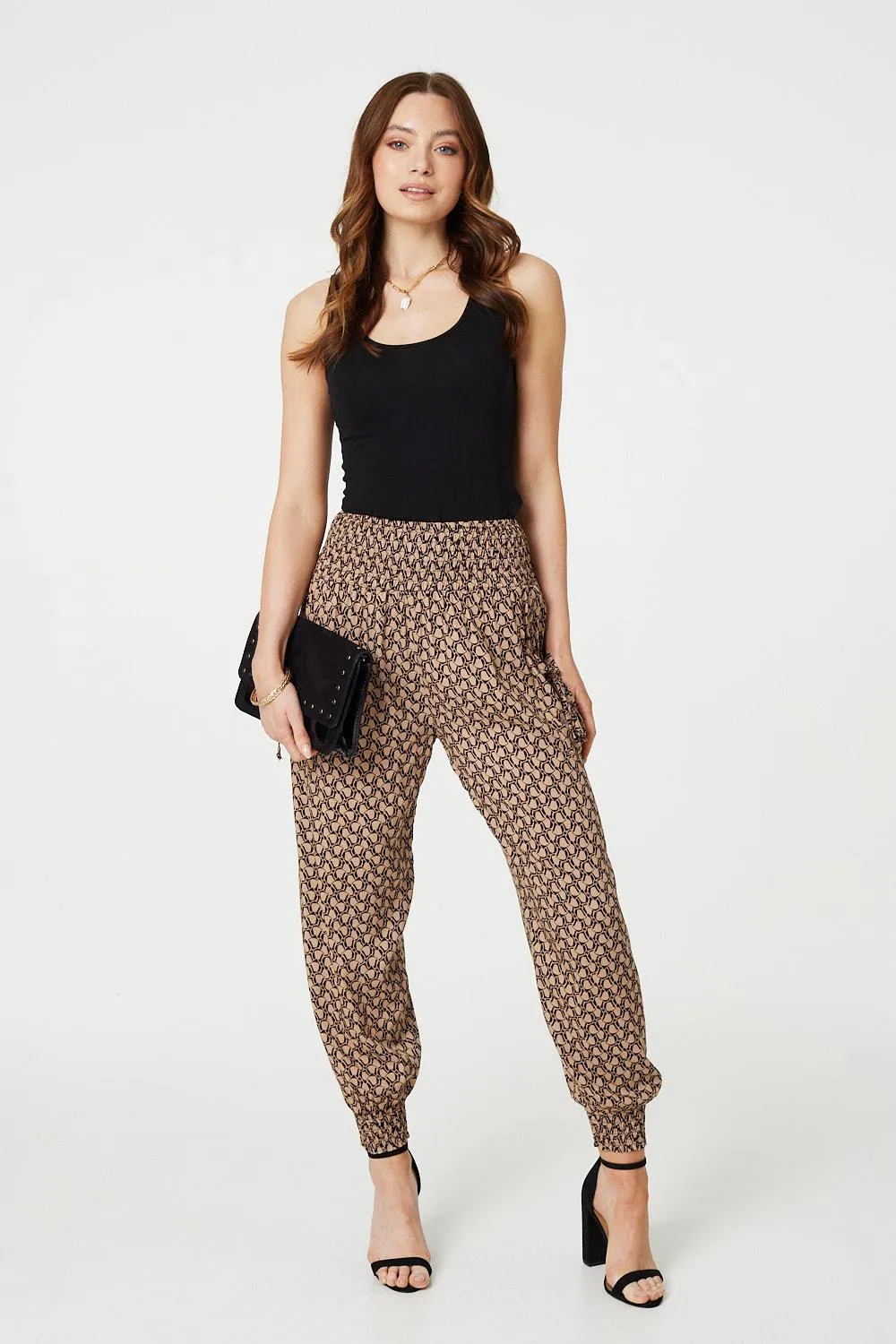 Printed High Waist Tassel Harem Pants