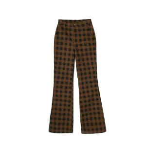 Retro Aesthetic Brown Plaid High Waist Pants