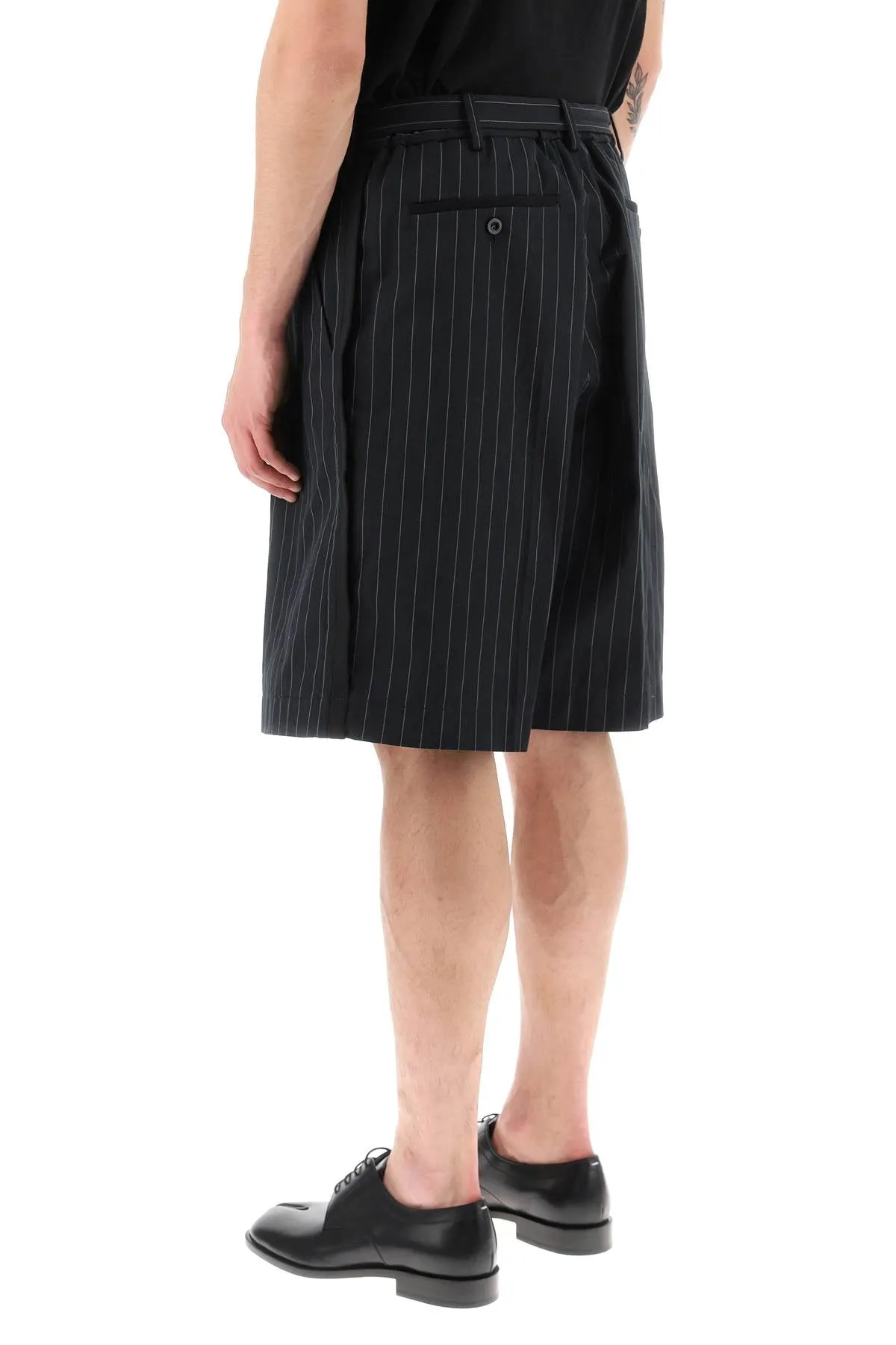 Sacai belted pinstripe shorts