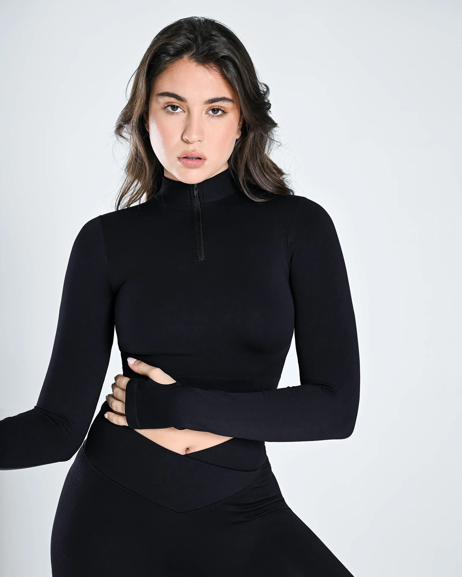 Seamless Half Zip Long Sleeve Top