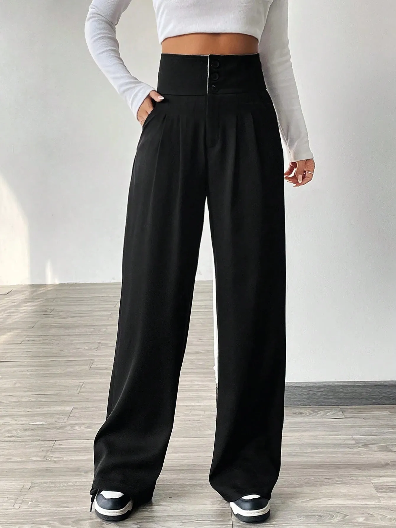 SHEIN EZwear Contrast Color Turn-Waist Trousers