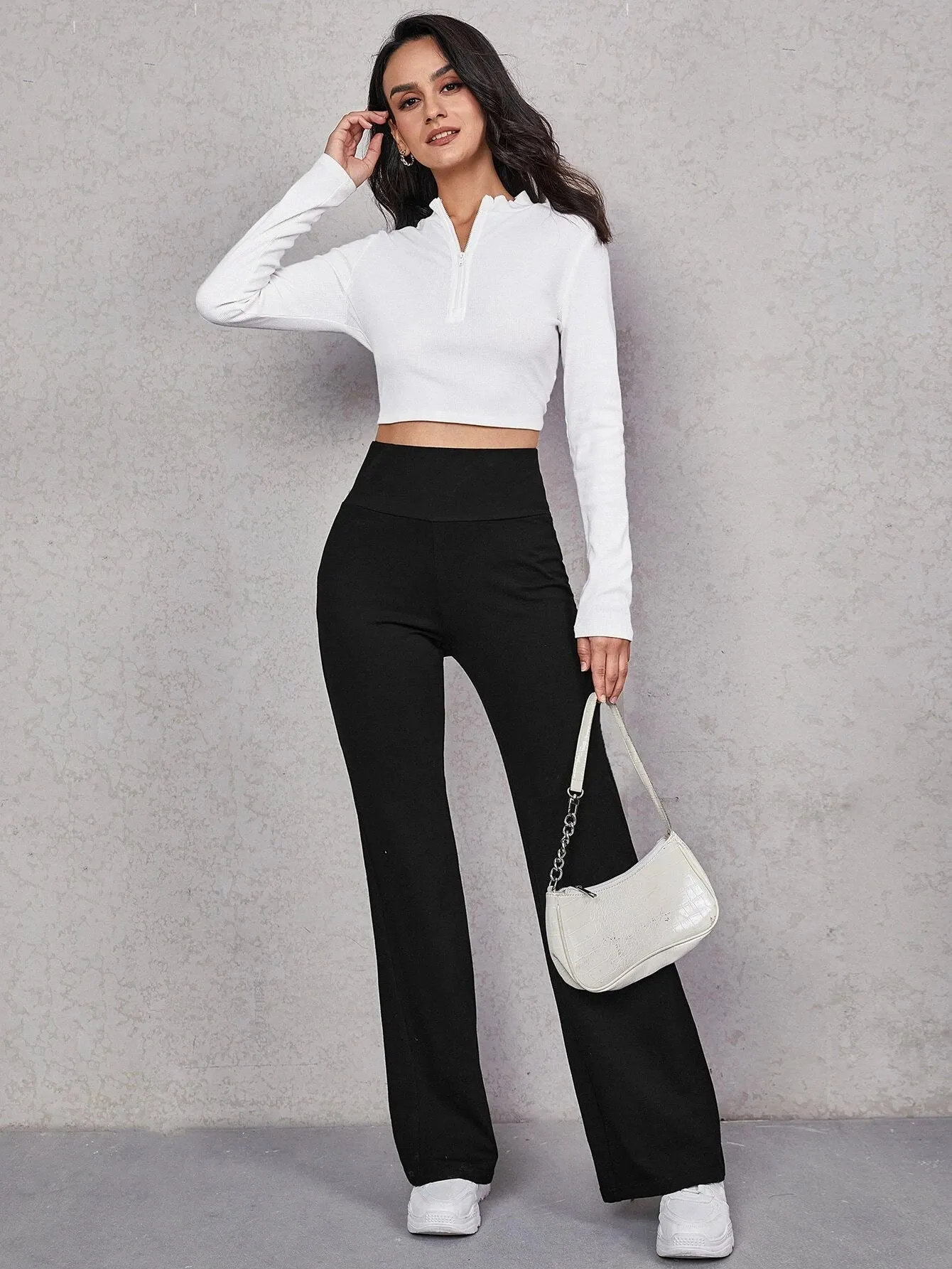 SHEIN Wide Waistband Flare Leg Pants