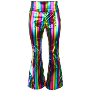 Shiny Metallic Flares Trousers - Rainbow