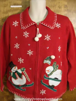 Skiing Snowmen Novelty Funny Christmas Sweater