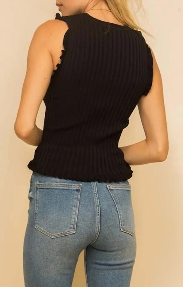 Sleeveless Frill Top in Black by Hem & Thread