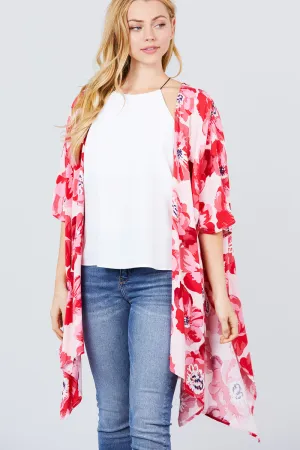 Slide Slit Print Kimono Cardigan