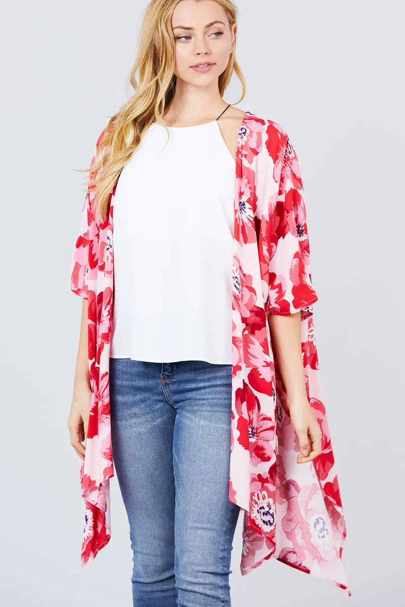 Slide Slit Print Kimono Cardigan