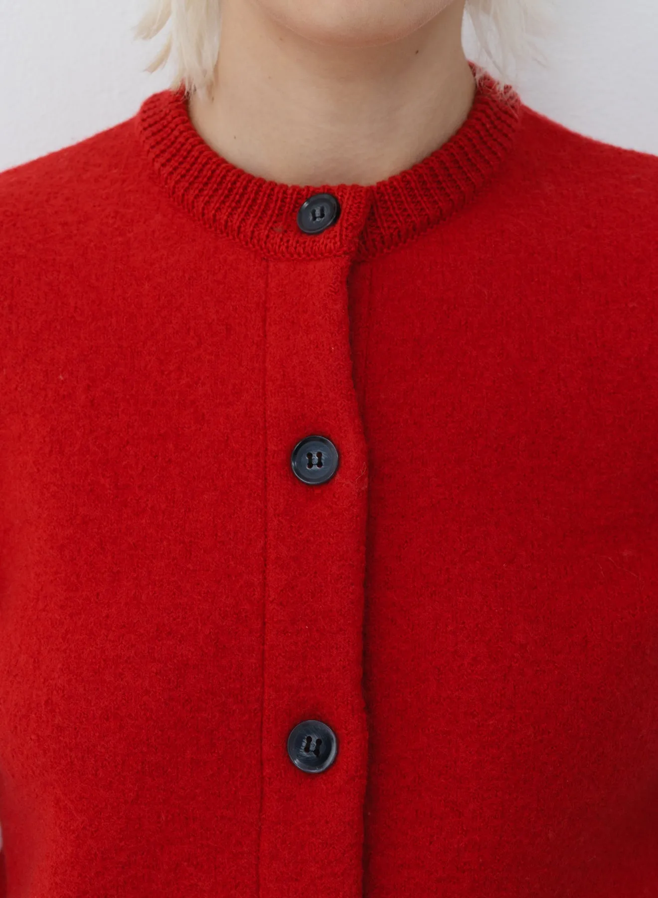 Slim cardigan boiled wool | red