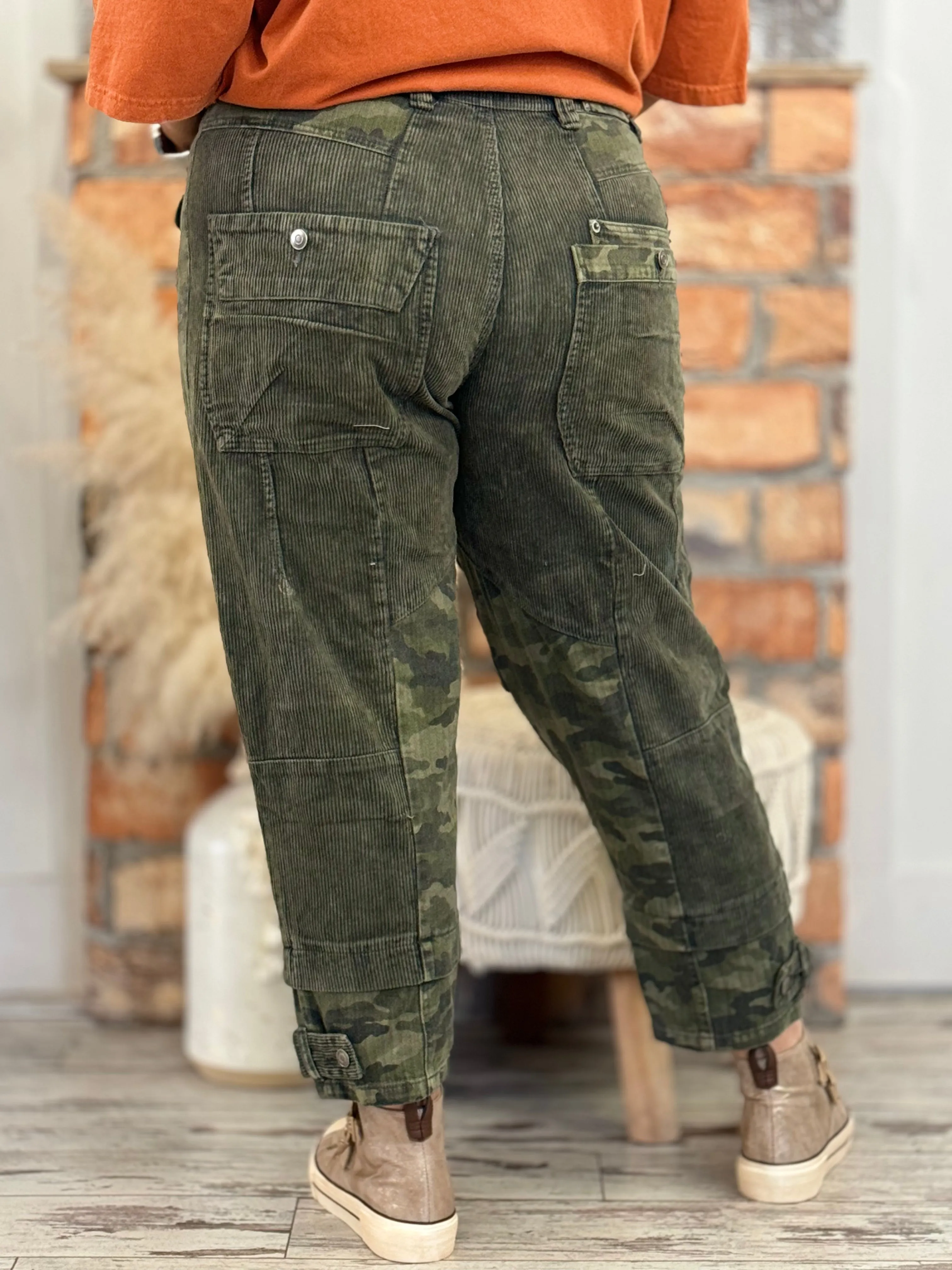 Slouchy Corduroy Camo Colorblock Pants