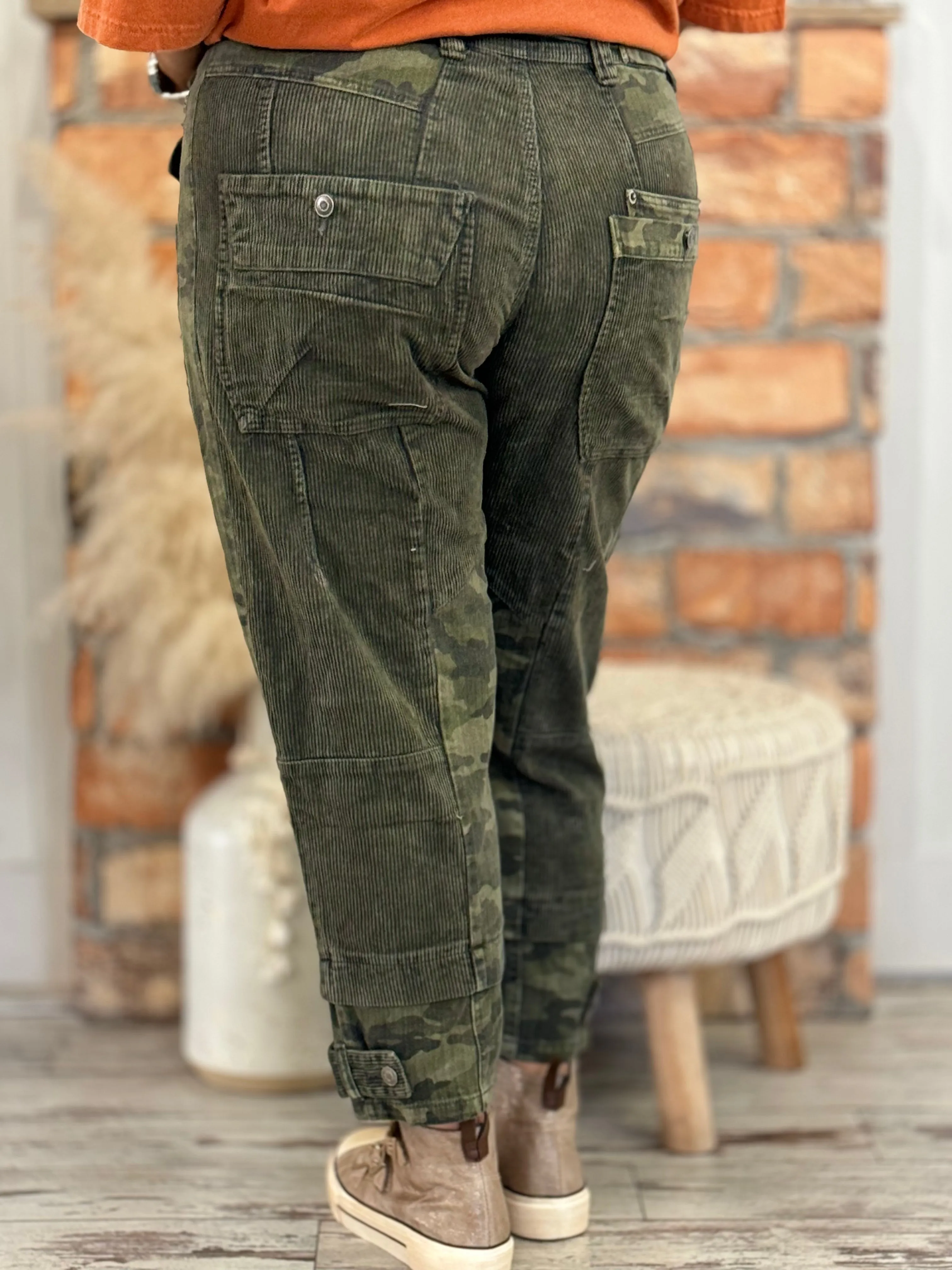 Slouchy Corduroy Camo Colorblock Pants