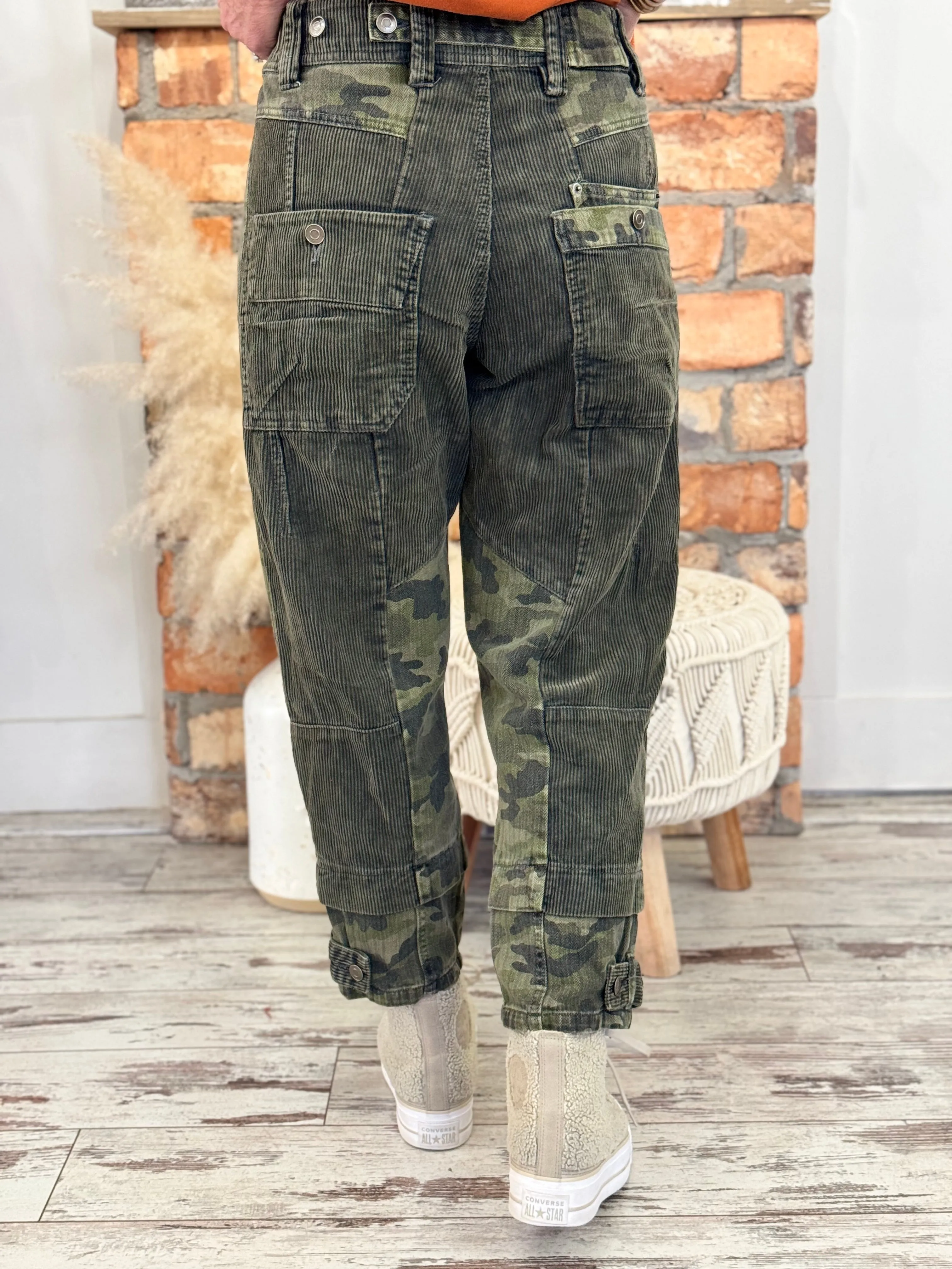 Slouchy Corduroy Camo Colorblock Pants