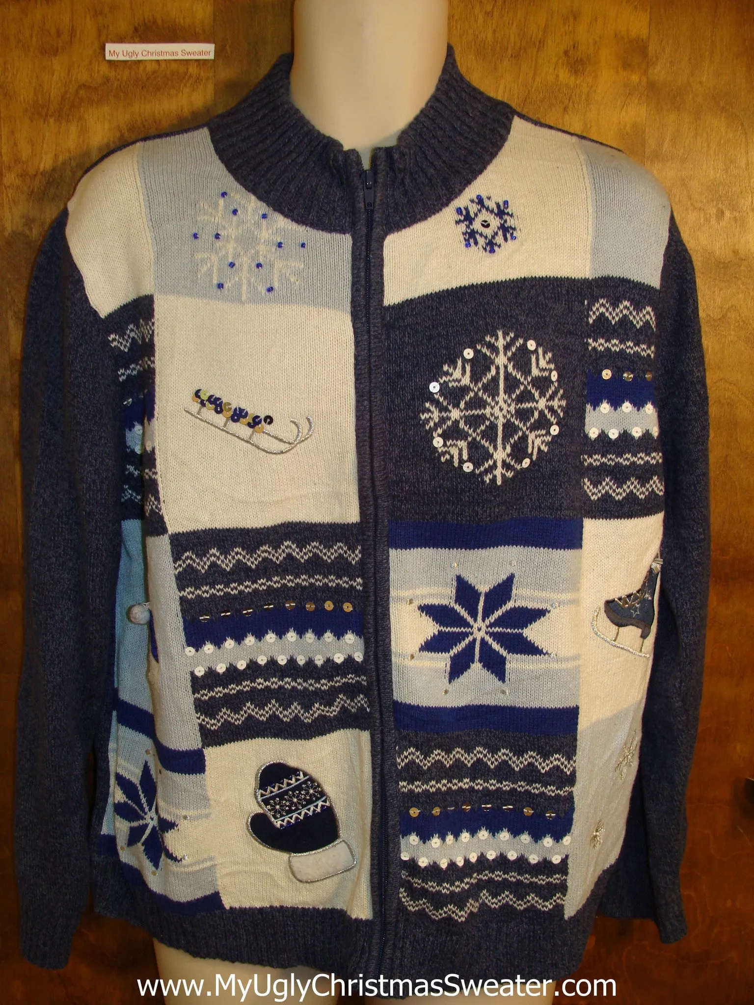 Snowflakes and Mittens Blue Holiday Sweater