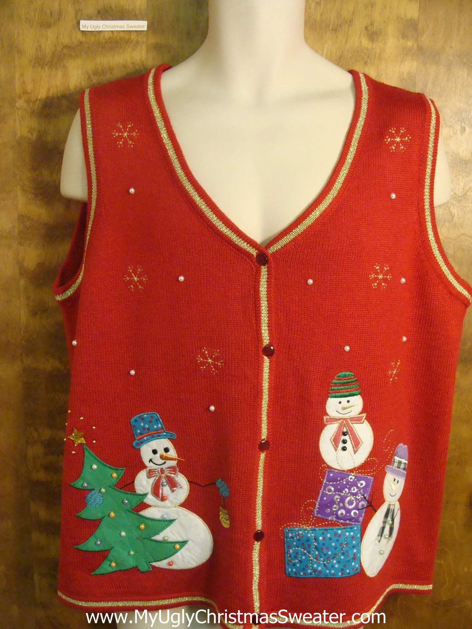 Snowmen with Presents Funny Christmas Sweater Vest