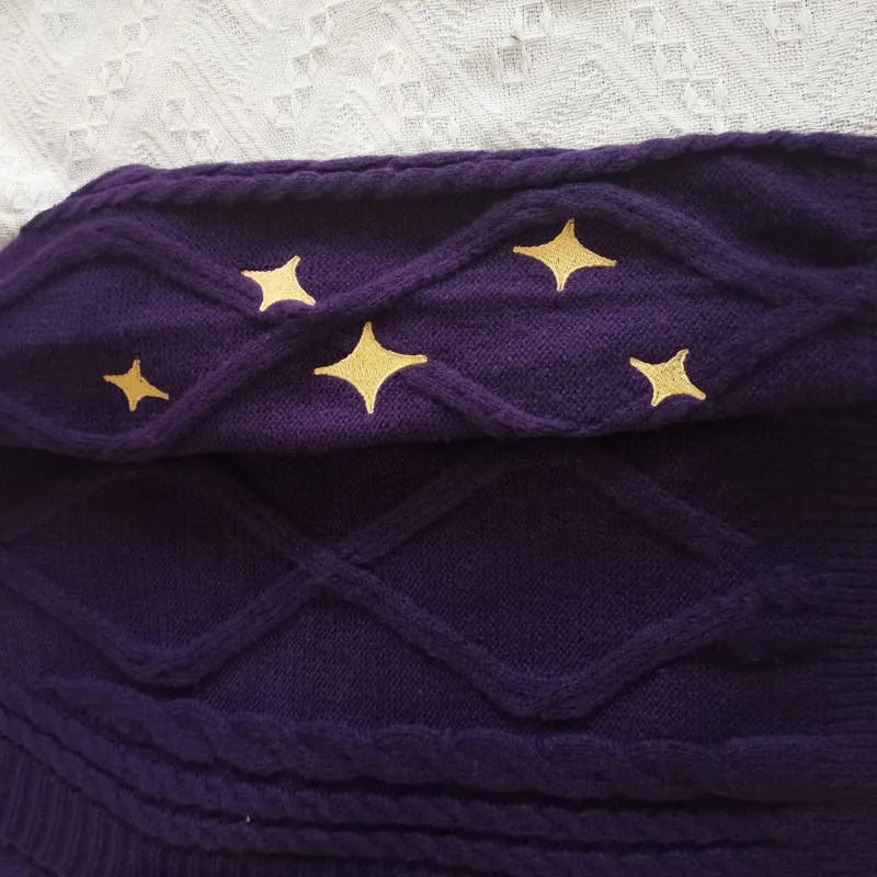 Star Embroidery Purple Cardigan