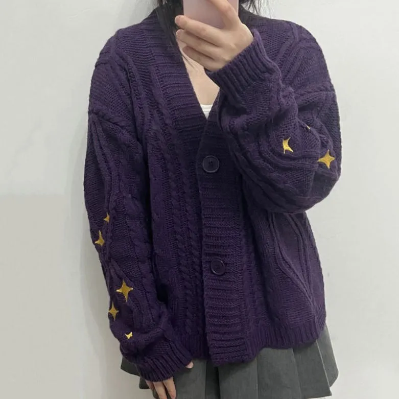 Star Embroidery Purple Cardigan