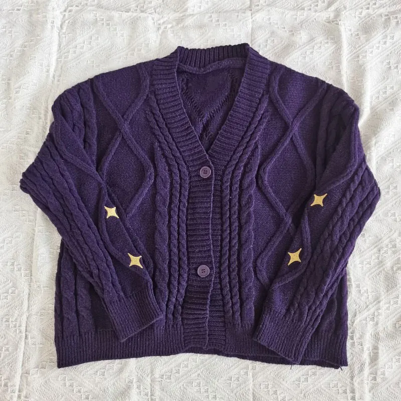 Star Embroidery Purple Cardigan