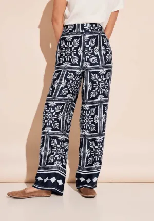 Street one Satin Border Print Trousers Navy. 32" Leg