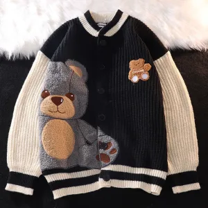 Streetwear Embroidery Bear Cardigan Sweater - Cute and Cozy Outerwear