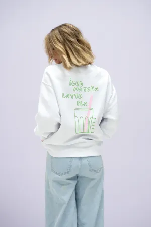 Sweater (Oversized) mit "Iced matcha latte pls" Motiv