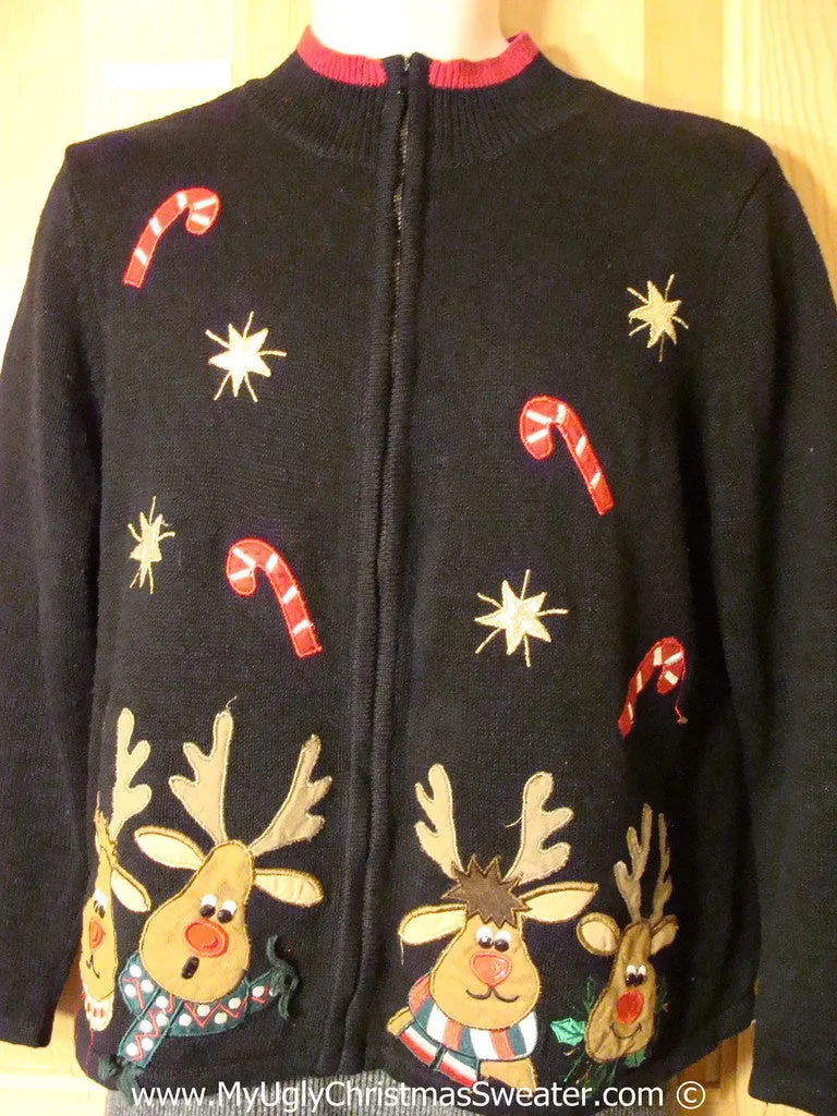 Tacky Holiday Sweater with Confused Reindeer and Candy Canes (f1040)