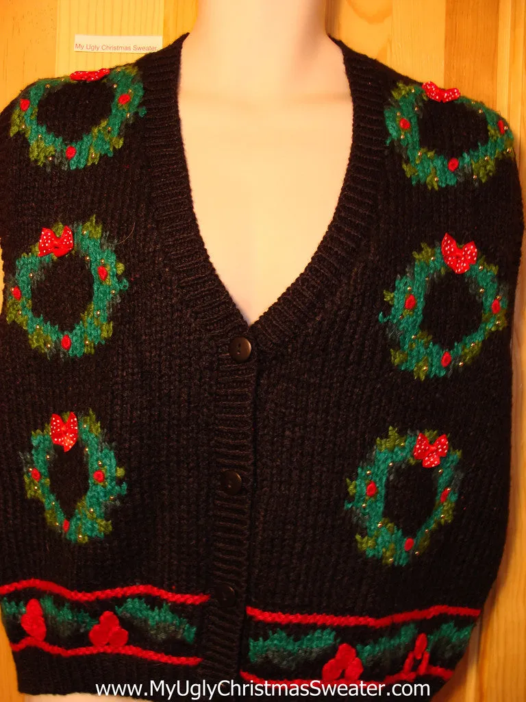 Tacky Ugly Christmas Sweater Vest  with Wreaths 80s Style (f323)