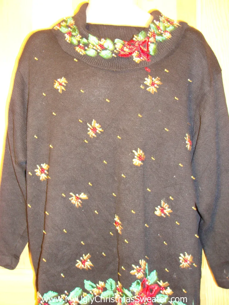 Tacky Ugly Christmas Sweater with Bling Ivy and Wide Collar (f239)