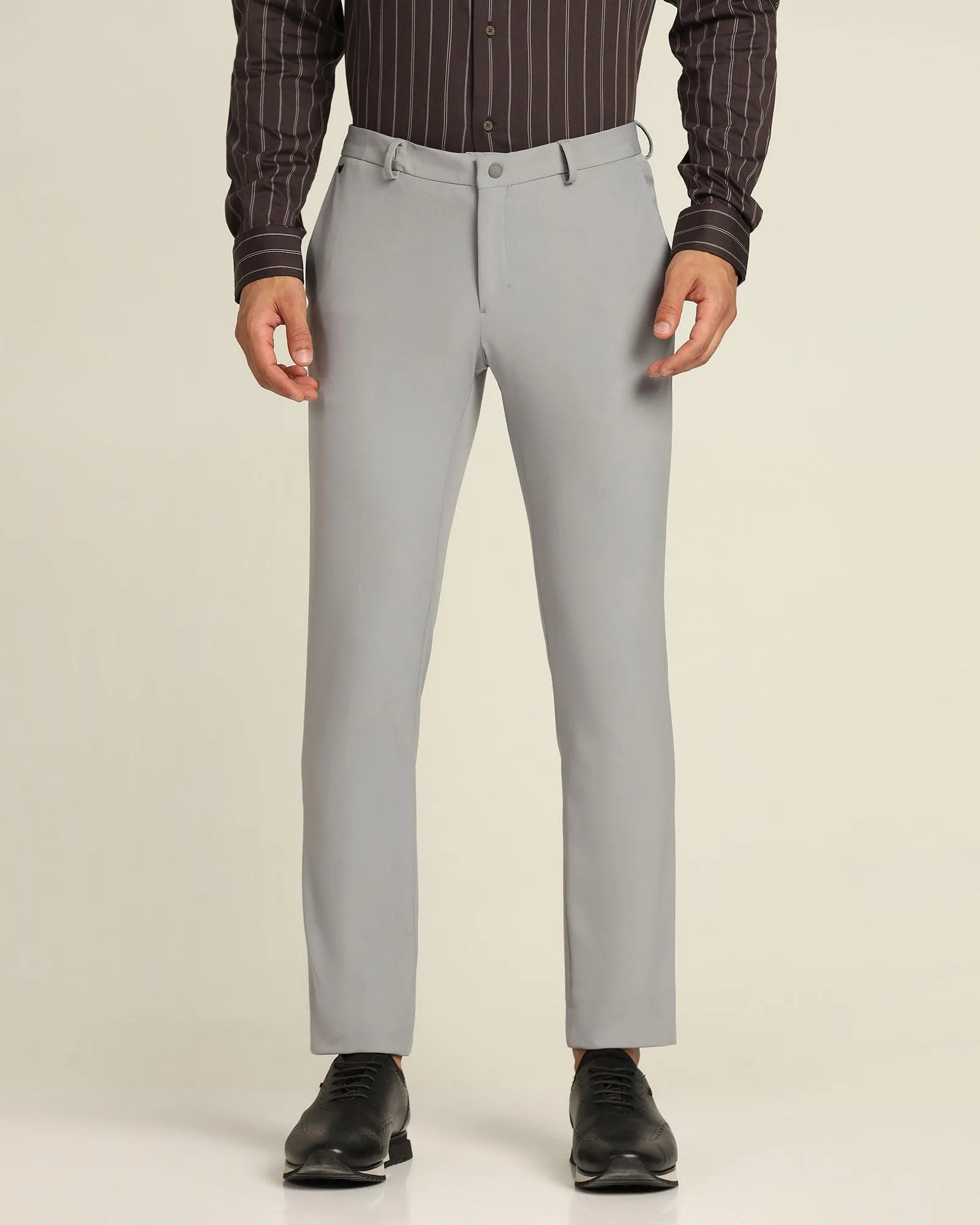 TechPro Slim Fit B-91 Formal Light Grey Solid Trouser - Kinley