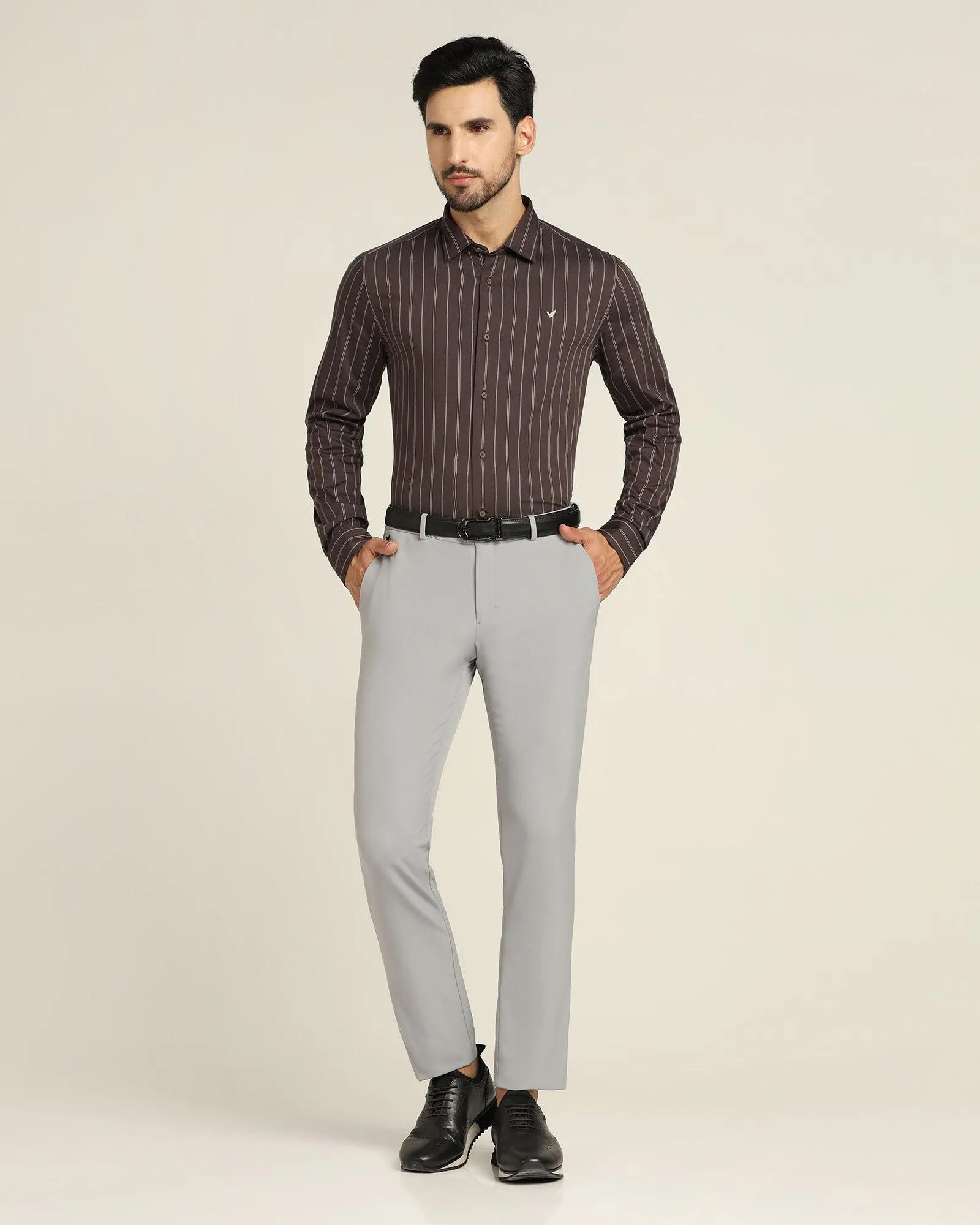 TechPro Slim Fit B-91 Formal Light Grey Solid Trouser - Kinley