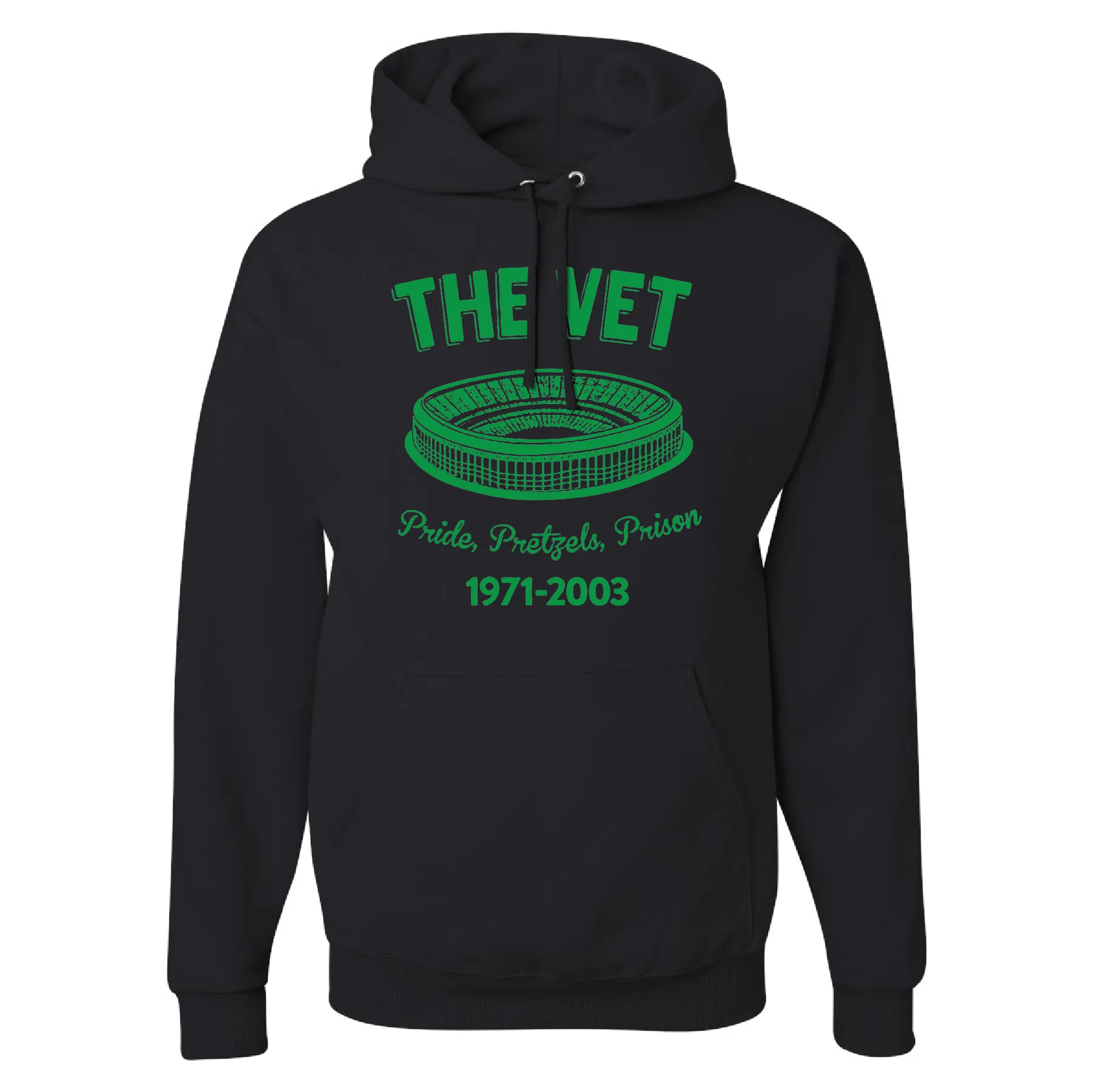 The Vet Pride, Pretzels, Prison Pullover Hoodie | Veterans Stadium Black Pullover Sweatshirt