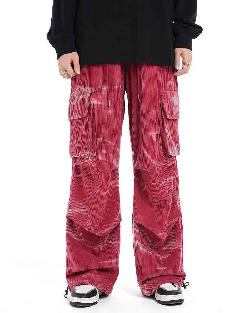 Tie-Dye Pleated Corduroy Cargo Pants