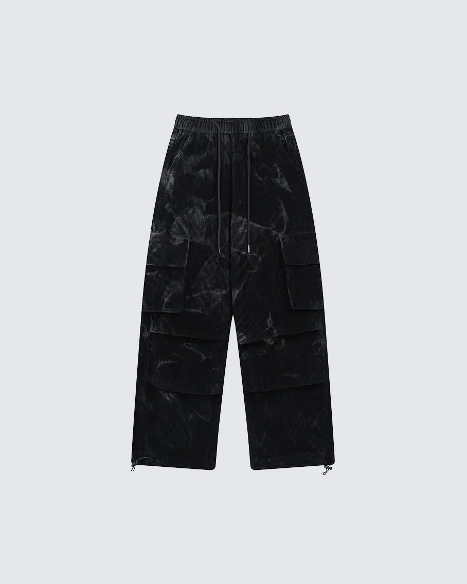 Tie-Dye Pleated Corduroy Cargo Pants