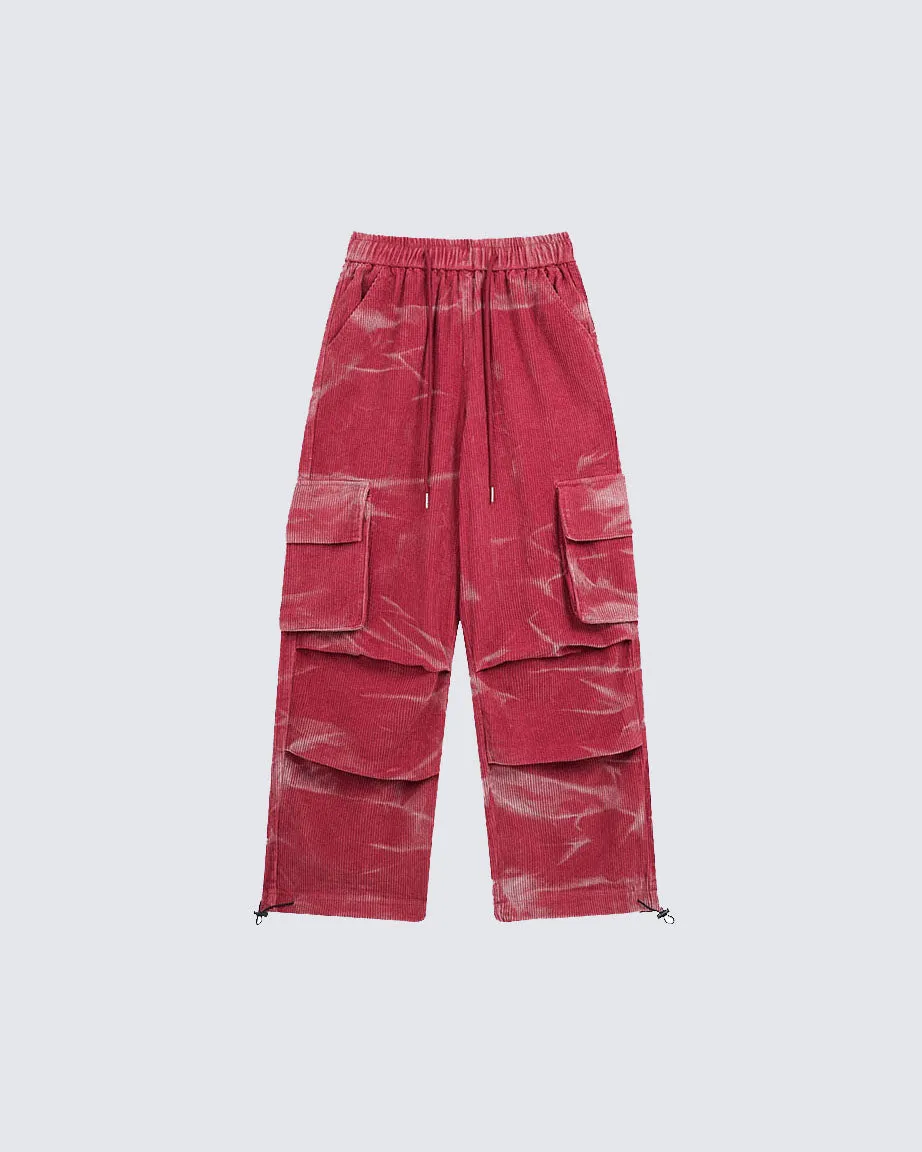 Tie-Dye Pleated Corduroy Cargo Pants