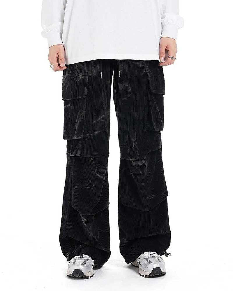 Tie-Dye Pleated Corduroy Cargo Pants