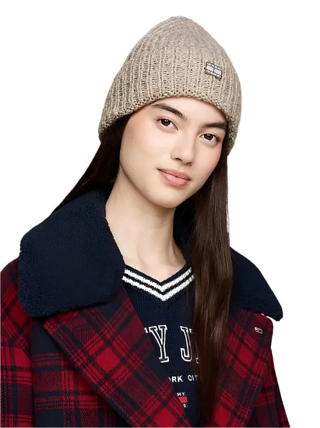 Tommy Hilfiger Womens City Chunky Knit Beanie With Wool Drifty Dunes