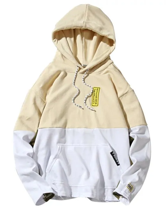 Trendy Hooded Color Block Embroidered Appliques Pullover Hoodie