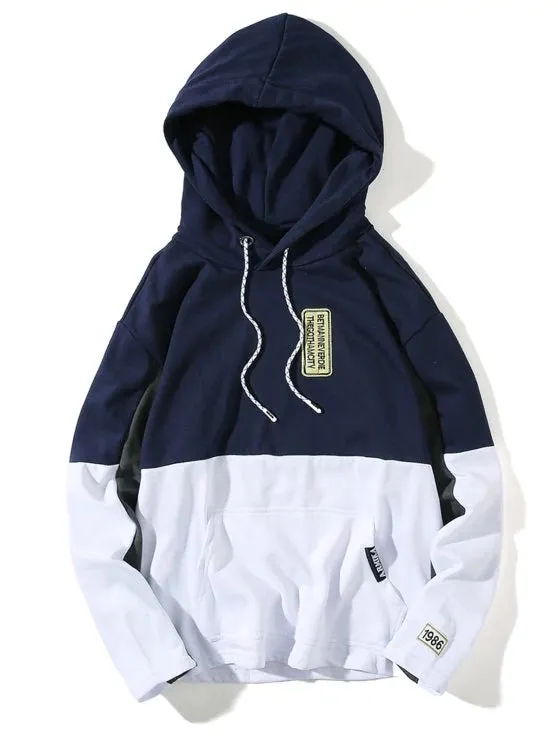 Trendy Hooded Color Block Embroidered Appliques Pullover Hoodie