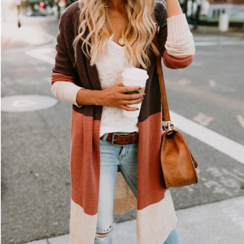 Tricolor Panel Long Cardigan