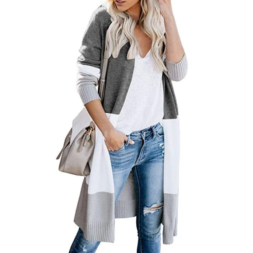 Tricolor Panel Long Cardigan