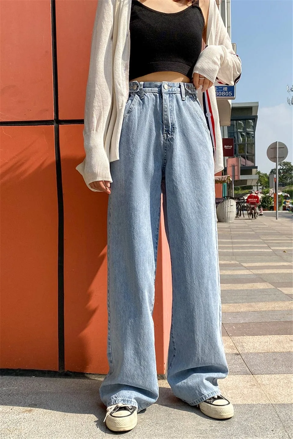 Troo High Waist Denim Straight Pants