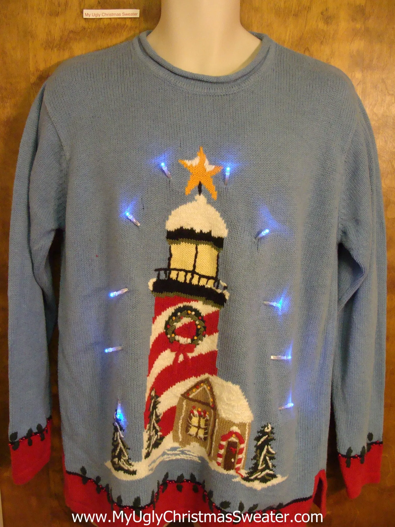 Tropical Lighthouse Themed Light Up Ugly Xmas Sweater