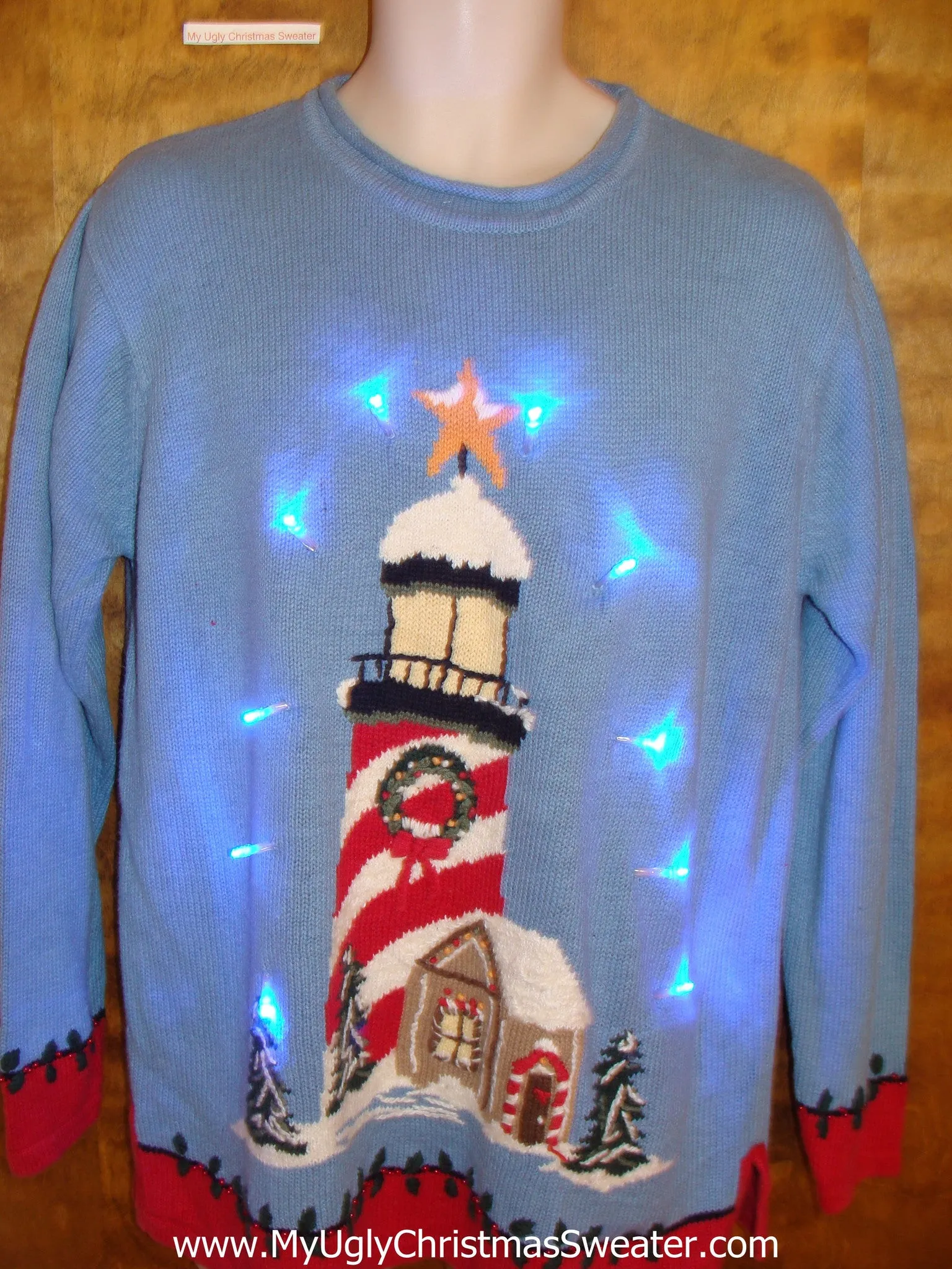 Tropical Lighthouse Themed Light Up Ugly Xmas Sweater