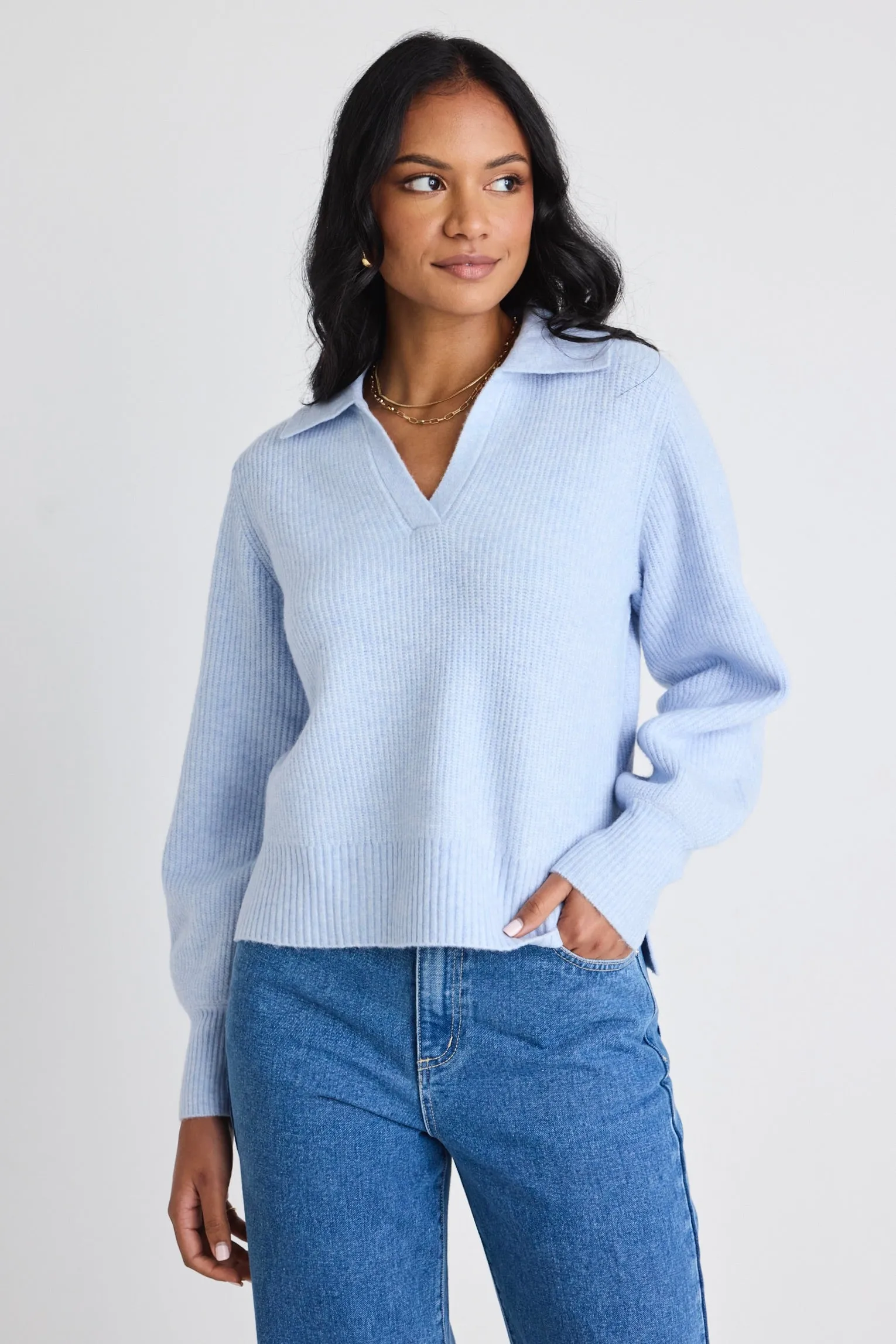 Truth Ice Blue Collar Chunky Knit Jumper