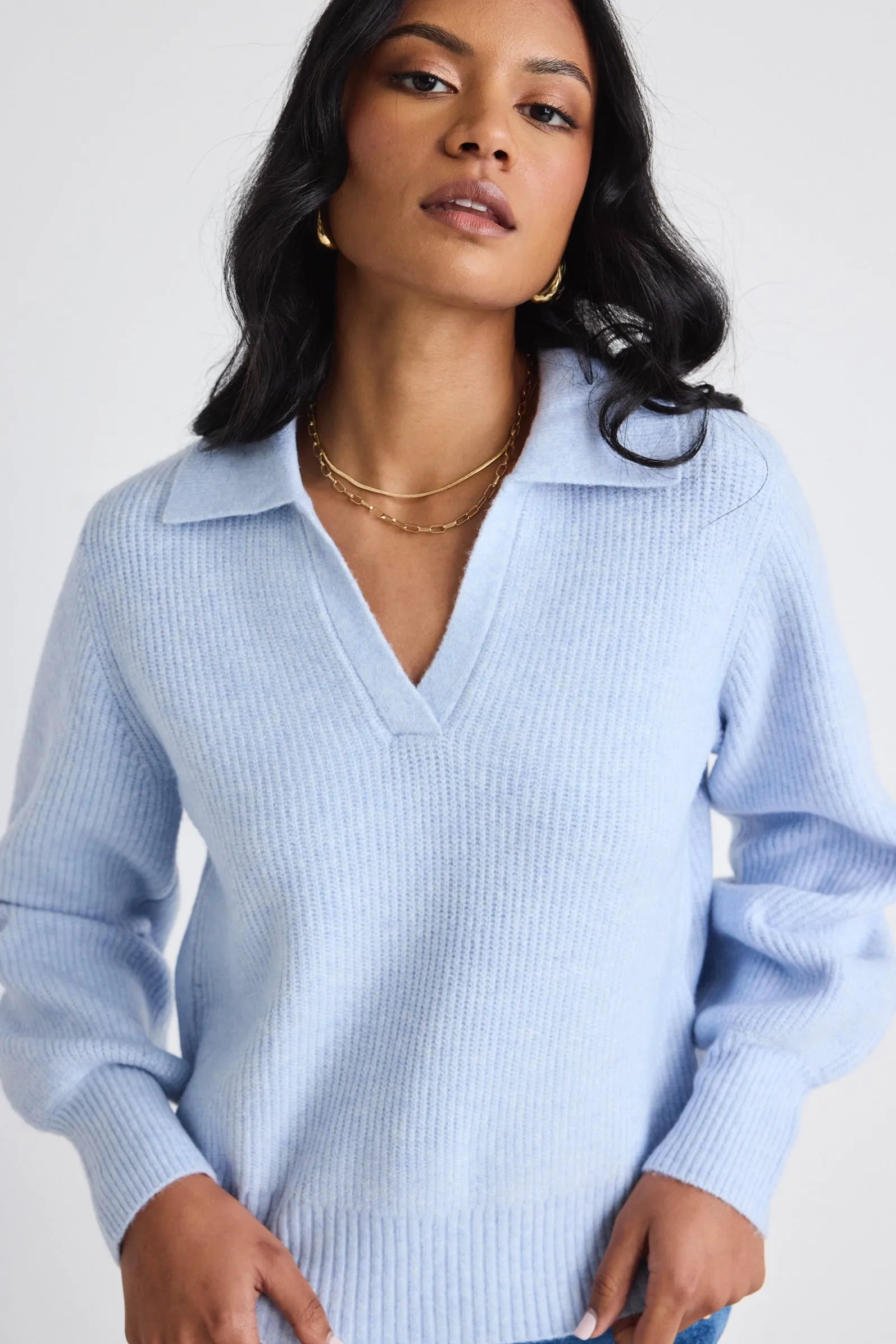 Truth Ice Blue Collar Chunky Knit Jumper