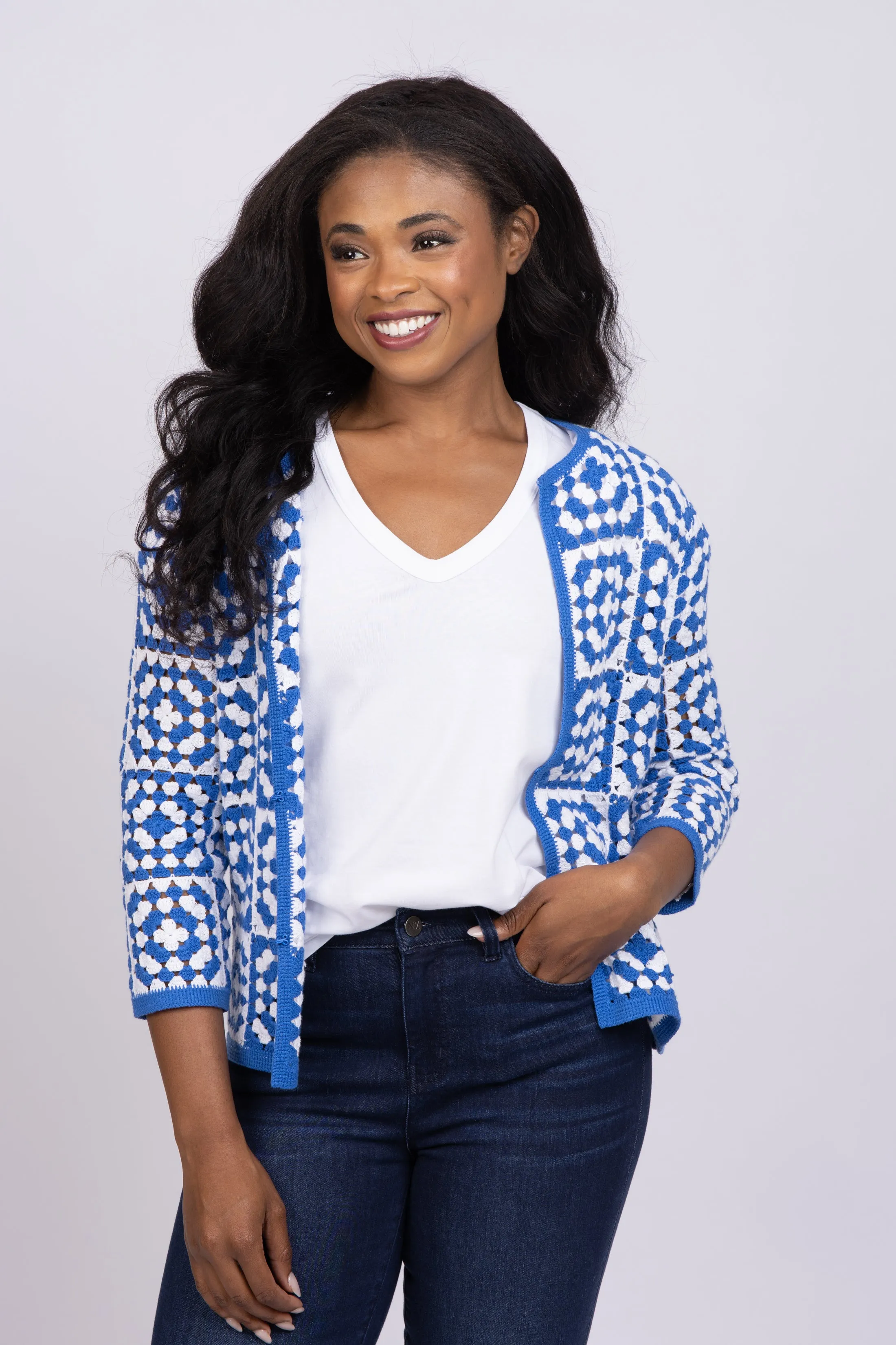 tyler boe Crochet Cardigan in Blue Bell