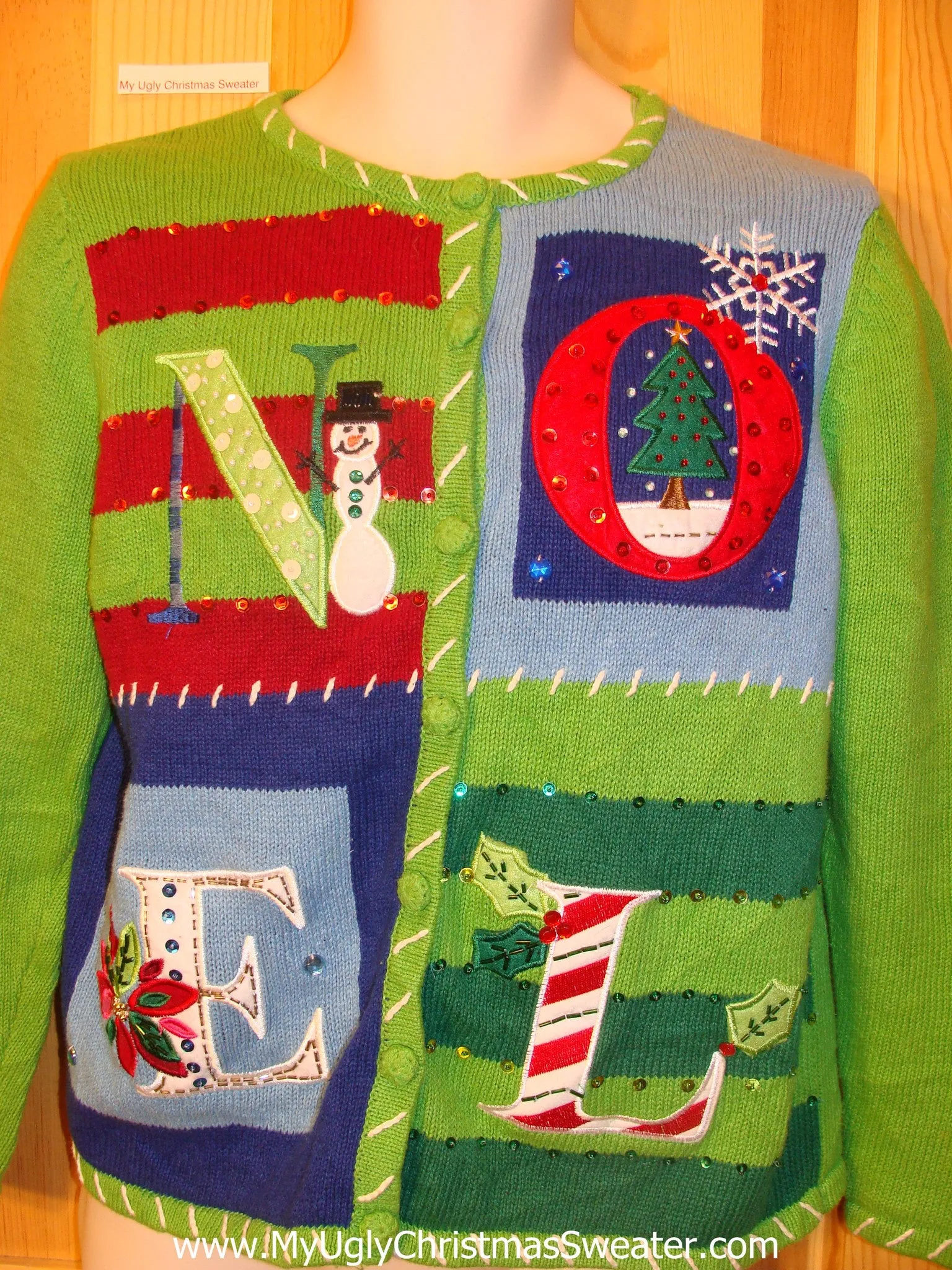 Ugly Christmas Sweater Lime Green NOEL